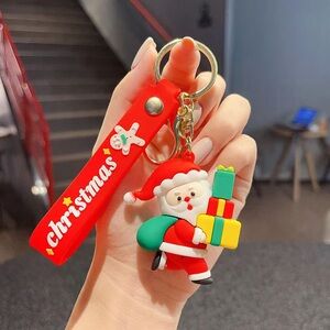 Festive Red Christmas Santa Keychain Card Holder